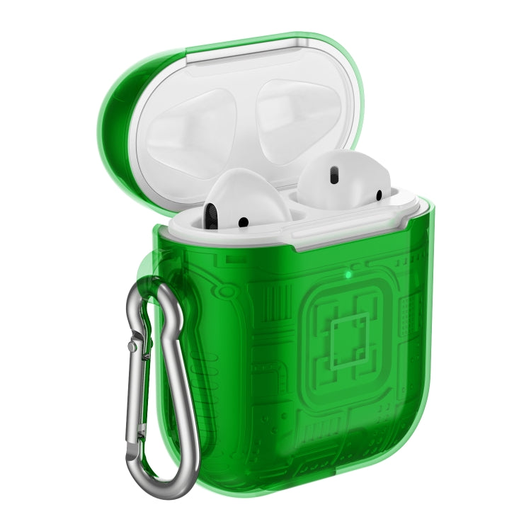 For Apple AirPods 2 PC + TPU Mars Translucent Armor Textured Earphone Protective Case with Anti-lost Buckle, Support Wireless Charging