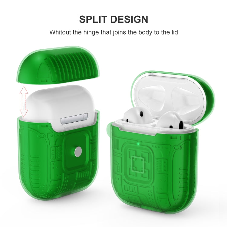 For Apple AirPods 2 PC + TPU Mars Translucent Armor Textured Earphone Protective Case with Anti-lost Buckle, Support Wireless Charging