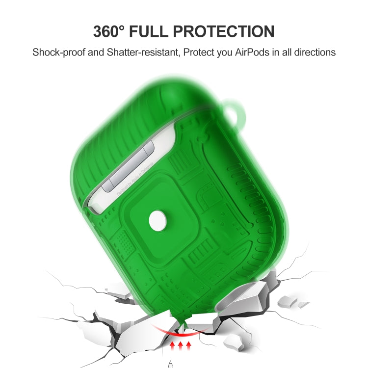 For Apple AirPods 2 PC + TPU Mars Translucent Armor Textured Earphone Protective Case with Anti-lost Buckle, Support Wireless Charging