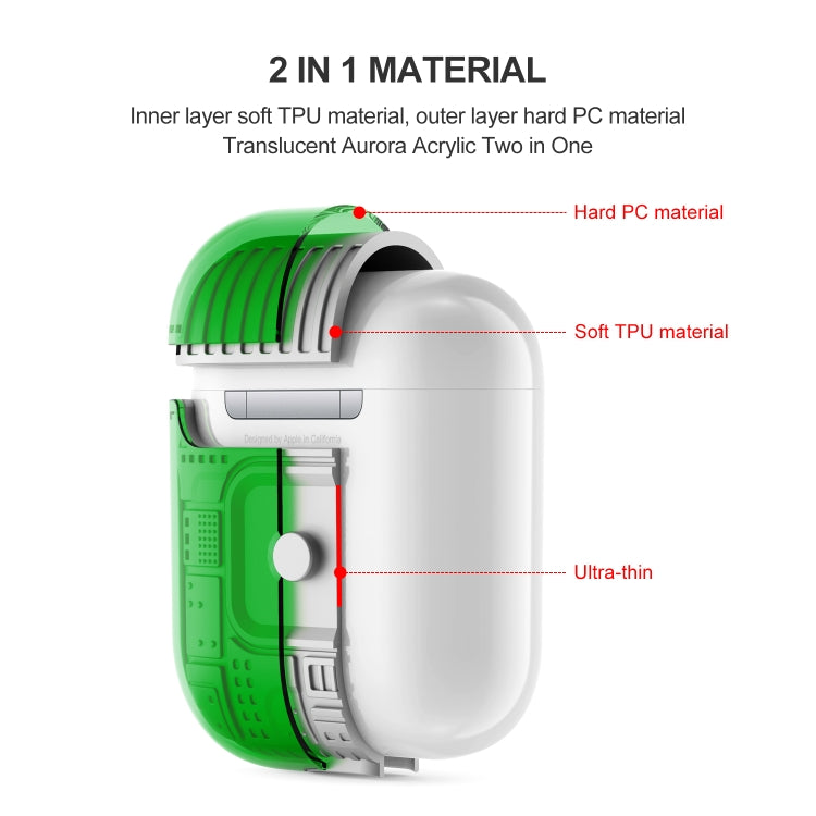 For Apple AirPods 2 PC + TPU Mars Translucent Armor Textured Earphone Protective Case with Anti-lost Buckle, Support Wireless Charging