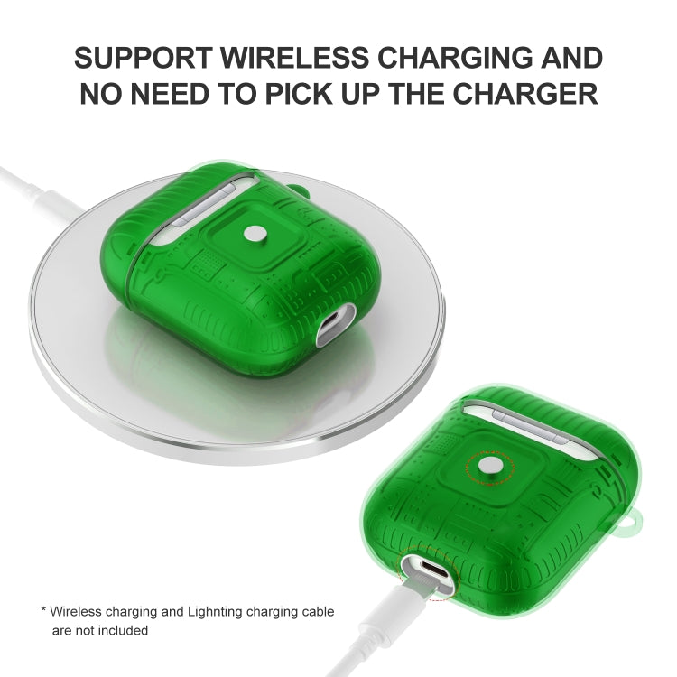 For Apple AirPods 2 PC + TPU Mars Translucent Armor Textured Earphone Protective Case with Anti-lost Buckle, Support Wireless Charging