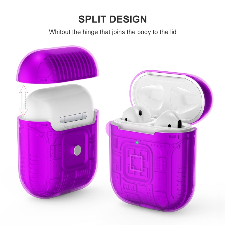 For Apple AirPods 2 PC + TPU Mars Translucent Armor Textured Earphone Protective Case with Anti-lost Buckle, Support Wireless Charging