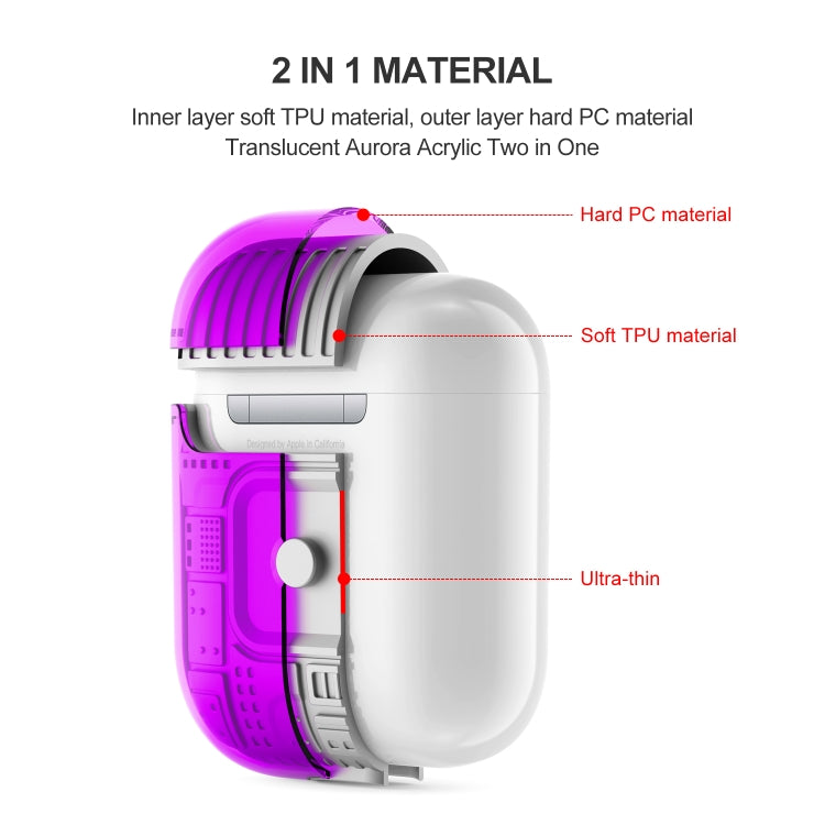 For Apple AirPods 2 PC + TPU Mars Translucent Armor Textured Earphone Protective Case with Anti-lost Buckle, Support Wireless Charging