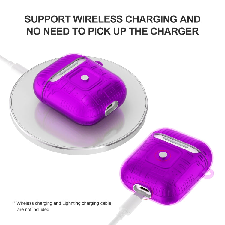 For Apple AirPods 2 PC + TPU Mars Translucent Armor Textured Earphone Protective Case with Anti-lost Buckle, Support Wireless Charging