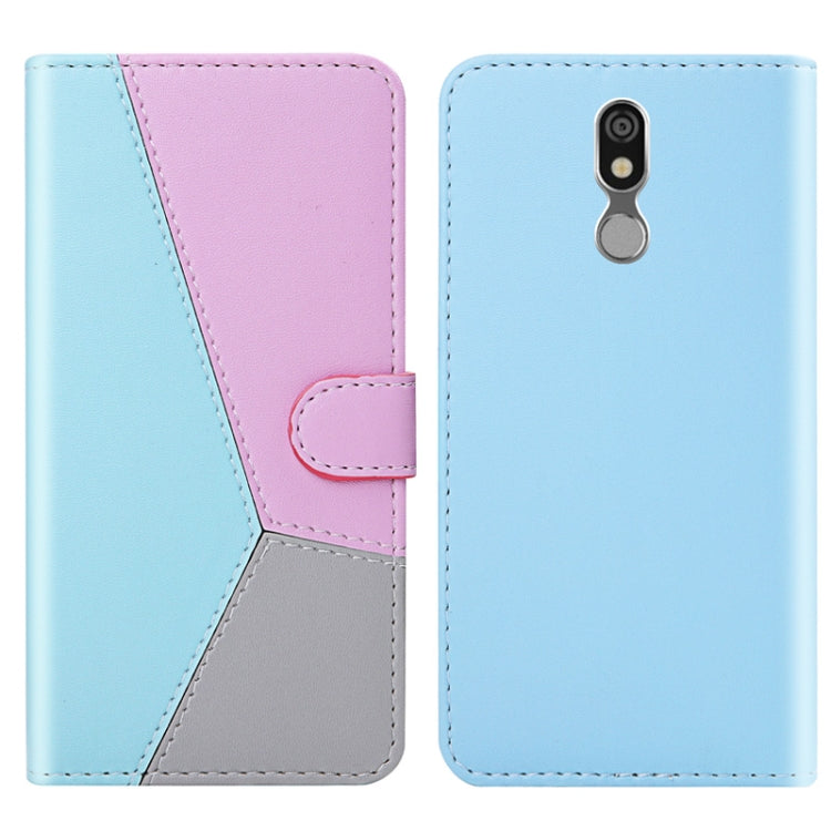 For LG K40 Tricolor Stitching Horizontal Flip TPU + PU Leather Case with Holder & Card Slots & Wallet