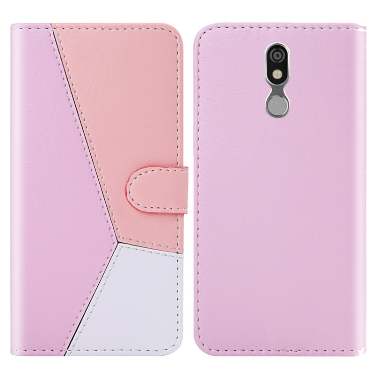 For LG K40 Tricolor Stitching Horizontal Flip TPU + PU Leather Case with Holder & Card Slots & Wallet