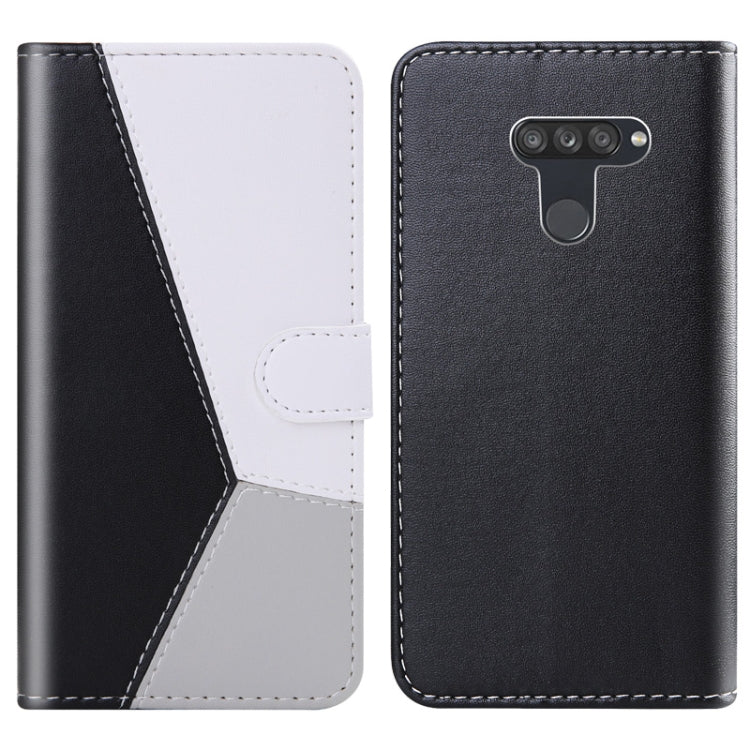 For LG K50 / Q60 Tricolor Stitching Horizontal Flip TPU + PU Leather Case with Holder & Card Slots & Wallet