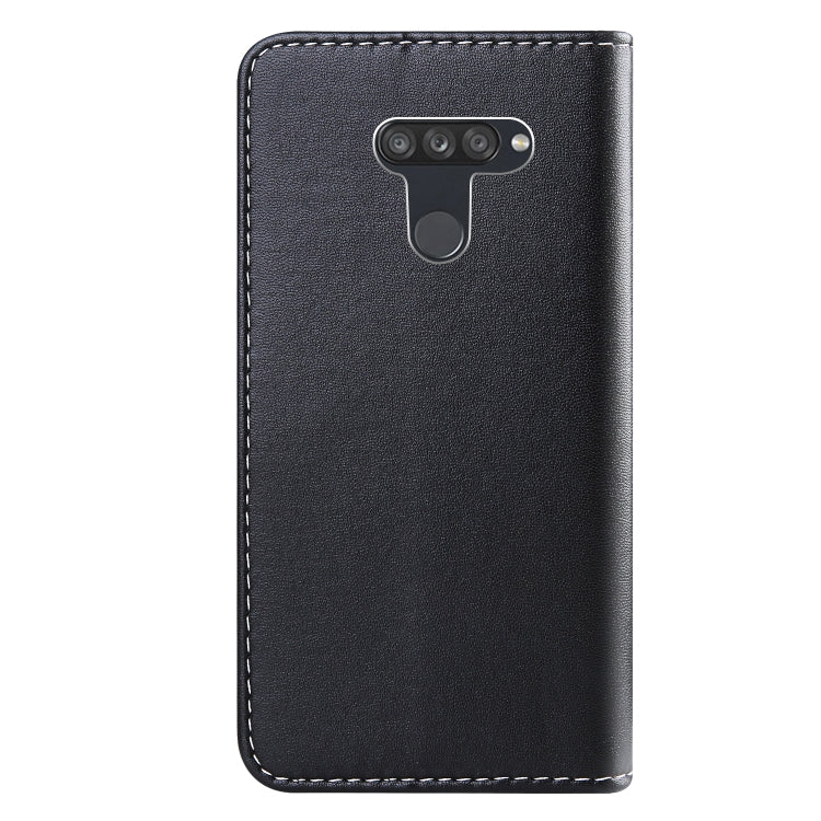 For LG K50 / Q60 Tricolor Stitching Horizontal Flip TPU + PU Leather Case with Holder & Card Slots & Wallet