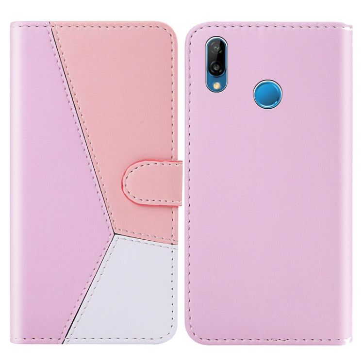 For Huawei P20 Lite Tricolor Stitching Horizontal Flip TPU + PU Leather Case with Holder & Card Slots & Wallet