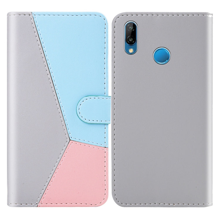 For Huawei P20 Lite Tricolor Stitching Horizontal Flip TPU + PU Leather Case with Holder & Card Slots & Wallet