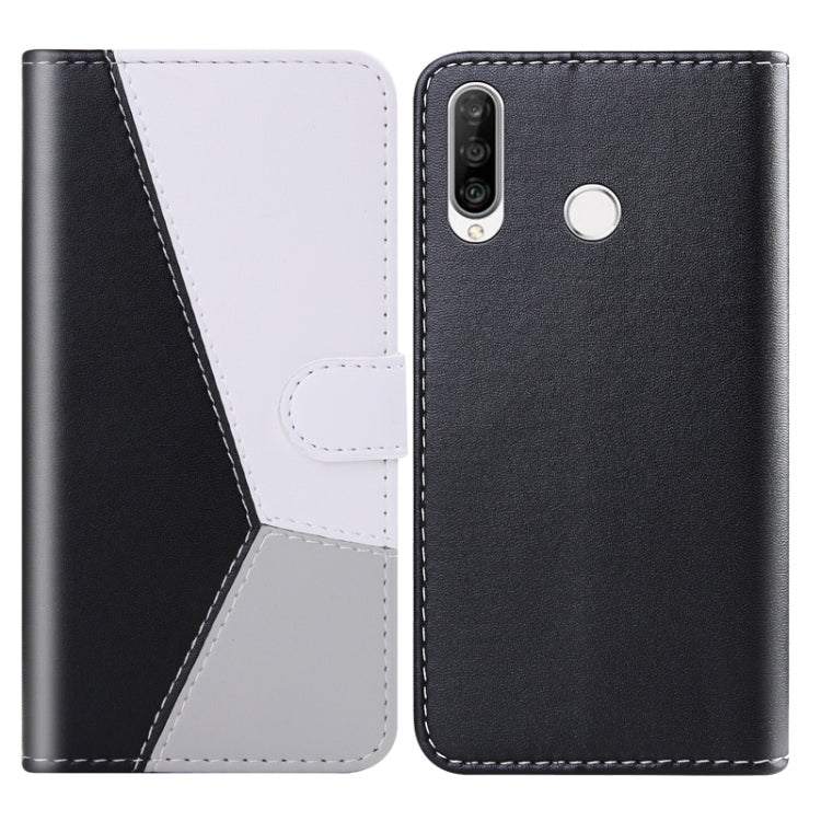 For Huawei P30 Lite Tricolor Stitching Horizontal Flip TPU + PU Leather Case with Holder & Card Slots & Wallet