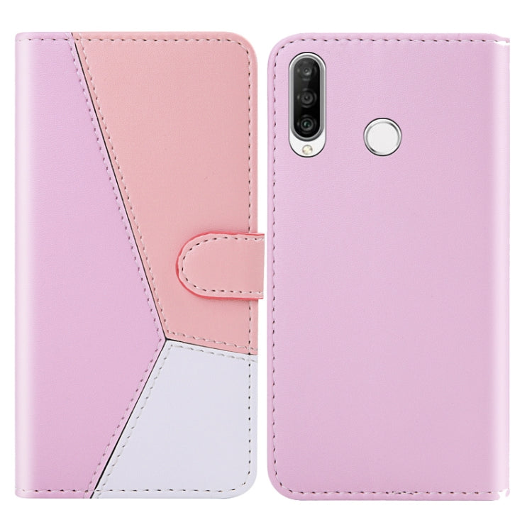 For Huawei P30 Lite Tricolor Stitching Horizontal Flip TPU + PU Leather Case with Holder & Card Slots & Wallet