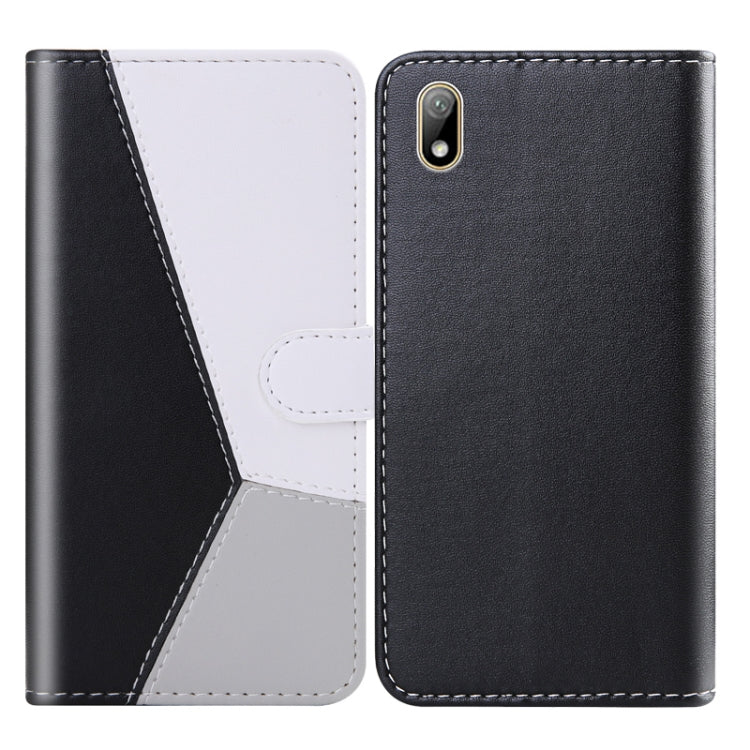 For Huawei Y5 (2019) Tricolor Stitching Horizontal Flip TPU + PU Leather Case with Holder & Card Slots & Wallet