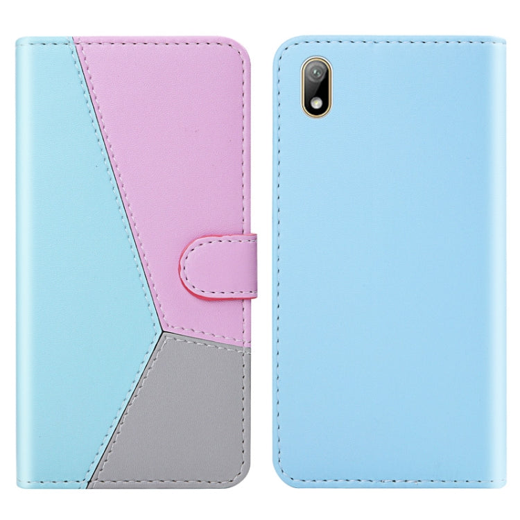 For Huawei Y5 (2019) Tricolor Stitching Horizontal Flip TPU + PU Leather Case with Holder & Card Slots & Wallet