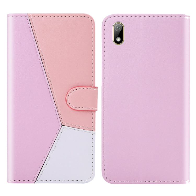 For Huawei Y5 (2019) Tricolor Stitching Horizontal Flip TPU + PU Leather Case with Holder & Card Slots & Wallet