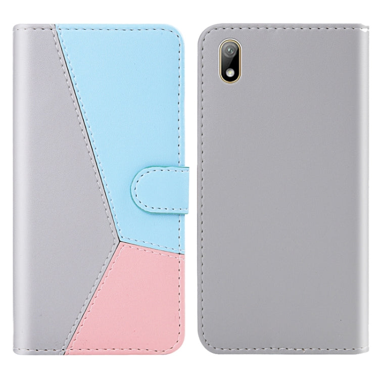 For Huawei Y5 (2019) Tricolor Stitching Horizontal Flip TPU + PU Leather Case with Holder & Card Slots & Wallet