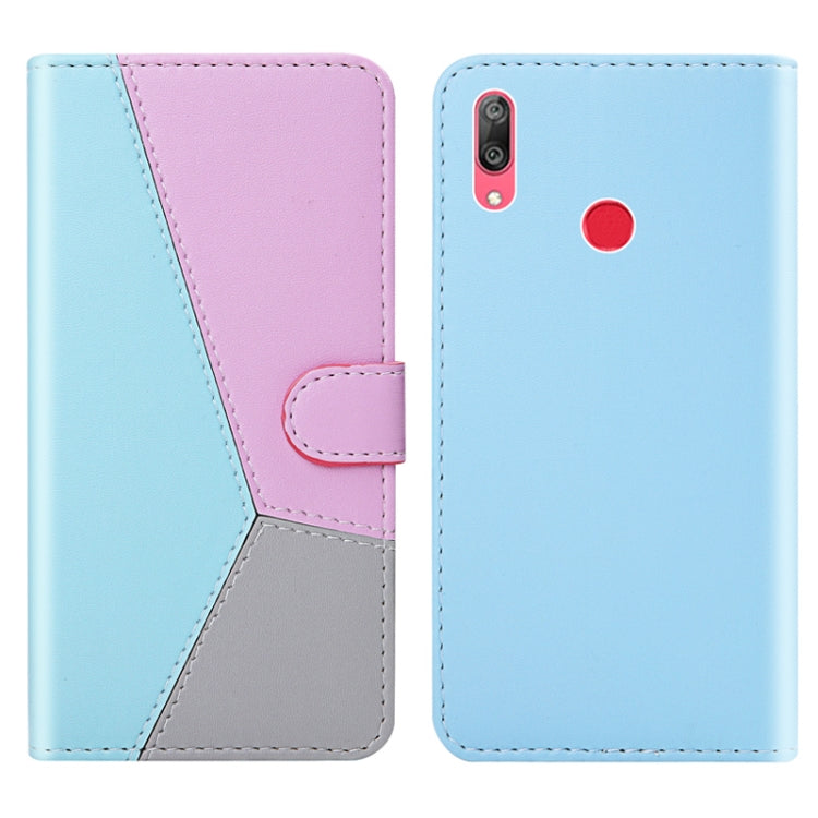 For Huawei Y7 (2019) Tricolor Stitching Horizontal Flip TPU + PU Leather Case with Holder & Card Slots & Wallet
