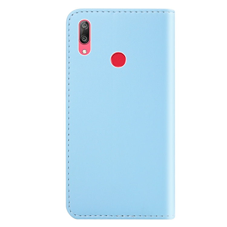 For Huawei Y7 (2019) Tricolor Stitching Horizontal Flip TPU + PU Leather Case with Holder & Card Slots & Wallet