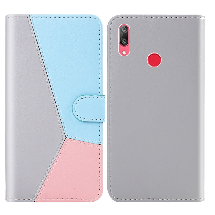 For Huawei Y7 (2019) Tricolor Stitching Horizontal Flip TPU + PU Leather Case with Holder & Card Slots & Wallet