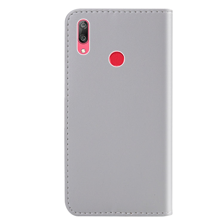 For Huawei Y7 (2019) Tricolor Stitching Horizontal Flip TPU + PU Leather Case with Holder & Card Slots & Wallet