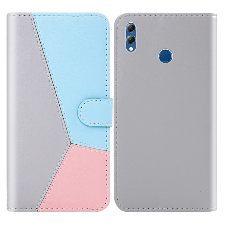 For Huawei Honor 8X Tricolor Stitching Horizontal Flip TPU + PU Leather Case with Holder & Card Slots & Wallet