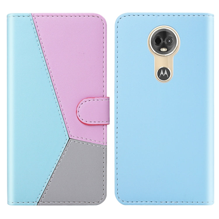 For Motorola Moto E5 Tricolor Stitching Horizontal Flip TPU + PU Leather Case with Holder & Card Slots & Wallet