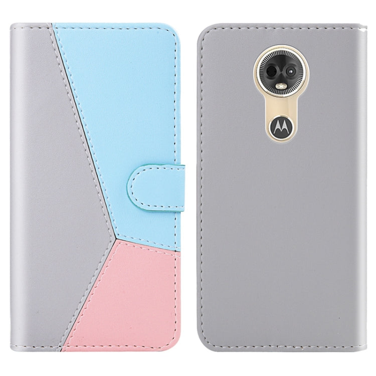For Motorola Moto E5 Play Tricolor Stitching Horizontal Flip TPU + PU Leather Case with Holder & Card Slots & Wallet
