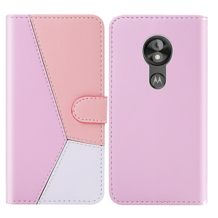 For Motorola Moto E5 Play Go Tricolor Stitching Horizontal Flip TPU + PU Leather Case with Holder & Card Slots & Wallet