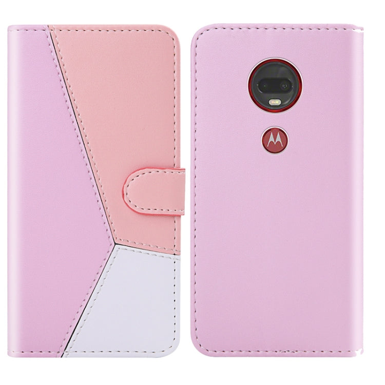 For Motorola Moto G7 / Moto G7 Plus Tricolor Stitching Horizontal Flip TPU + PU Leather Case with Holder & Card Slots & Wallet