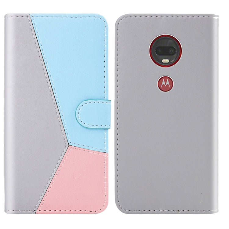 For Motorola Moto G7 / Moto G7 Plus Tricolor Stitching Horizontal Flip TPU + PU Leather Case with Holder & Card Slots & Wallet