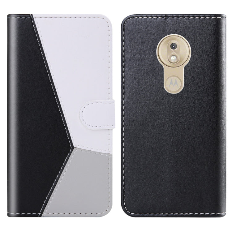 For Motorola Moto G7 Play Tricolor Stitching Horizontal Flip TPU + PU Leather Case with Holder & Card Slots & Wallet
