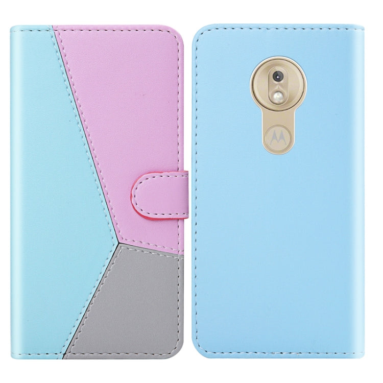 For Motorola Moto G7 Play Tricolor Stitching Horizontal Flip TPU + PU Leather Case with Holder & Card Slots & Wallet