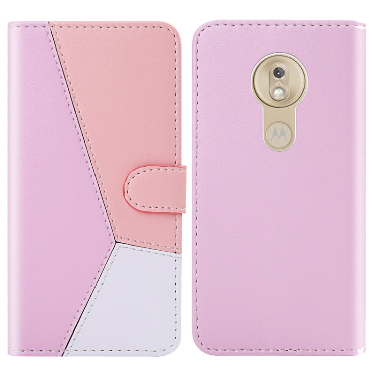 For Motorola Moto G7 Play Tricolor Stitching Horizontal Flip TPU + PU Leather Case with Holder & Card Slots & Wallet