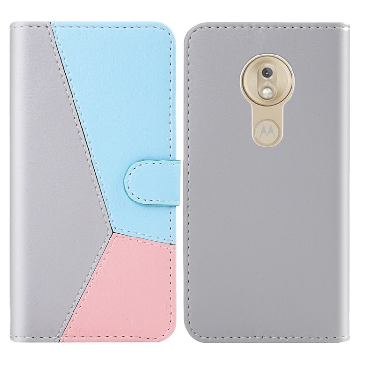 For Motorola Moto G7 Play Tricolor Stitching Horizontal Flip TPU + PU Leather Case with Holder & Card Slots & Wallet