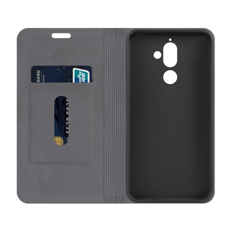 For Nokia 7 Plus Canvas Three-color Stitching Business Horizontal Flip Leather Case with Holder & Card Slot
