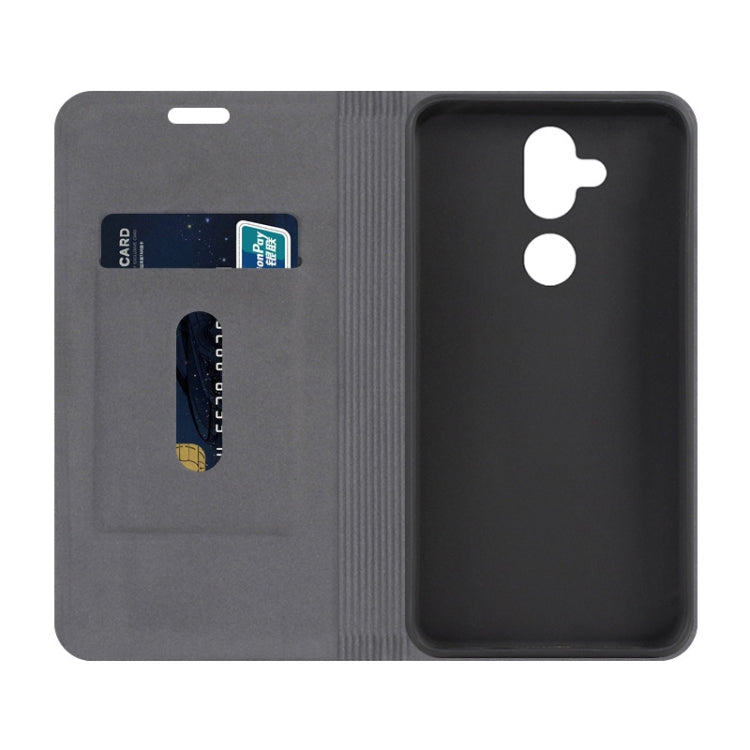 For Nokia 8.1 Canvas Three-color Stitching Business Horizontal Flip Leather Case with Holder & Card Slot