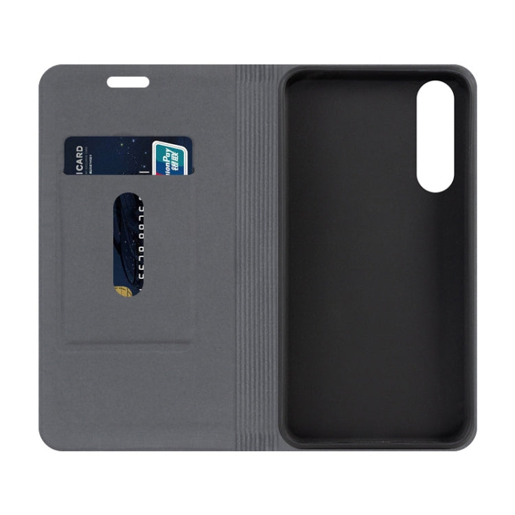 For Sony Xperia 5 II Canvas Three-color Stitching Business Horizontal Flip Leather Case with Holder & Card Slot