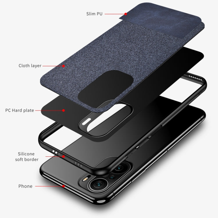 For Xiaomi Redmi K40 / K40 Pro / K40 Pro+ Shockproof Splicing PU + Cloth Texture PC + TPU Protective Case