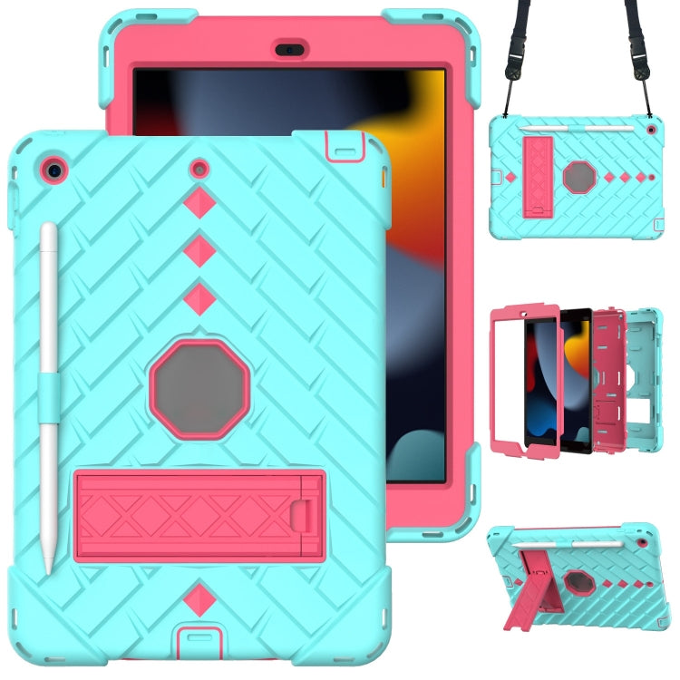 For iPad 10.2 2021 / 2020 / 2019 Shockproof Rhombus Robot PC + Silicone Protective Case with Holder & Shoulder Strap