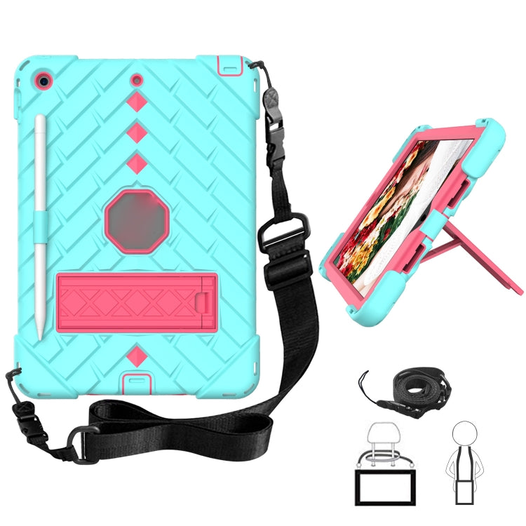 For iPad 10.2 2021 / 2020 / 2019 Shockproof Rhombus Robot PC + Silicone Protective Case with Holder & Shoulder Strap