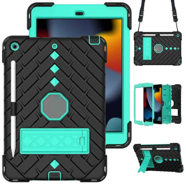 For iPad 10.2 2021 / 2020 / 2019 Shockproof Rhombus Robot PC + Silicone Protective Case with Holder & Shoulder Strap