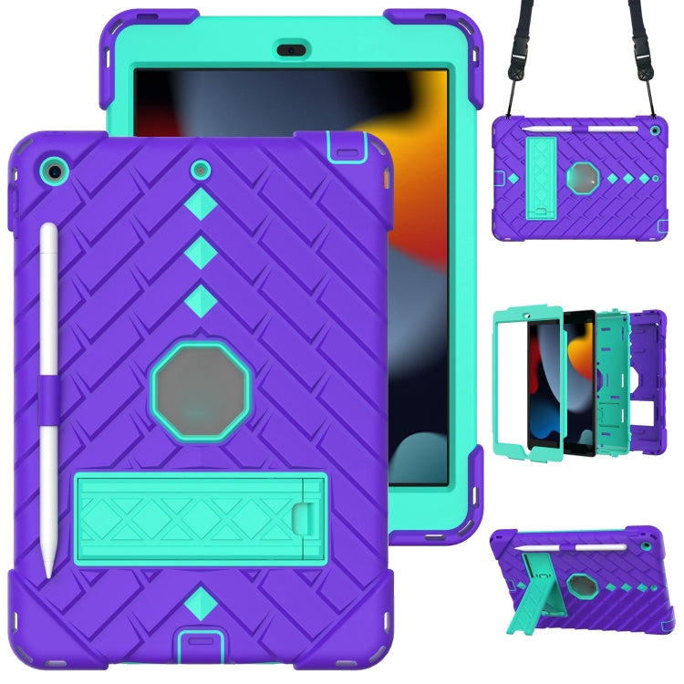 For iPad 10.2 2021 / 2020 / 2019 Shockproof Rhombus Robot PC + Silicone Protective Case with Holder & Shoulder Strap