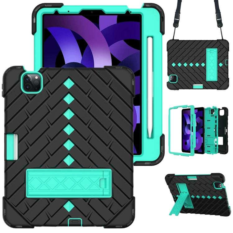 Shockproof Rhombus Robot PC + Silicone Protective Case with Holder & Shoulder Strap For iPad Air 2022 / 2020 10.9