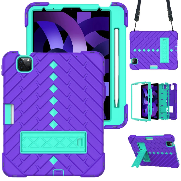 Shockproof Rhombus Robot PC + Silicone Protective Case with Holder & Shoulder Strap For iPad Air 2022 / 2020 10.9