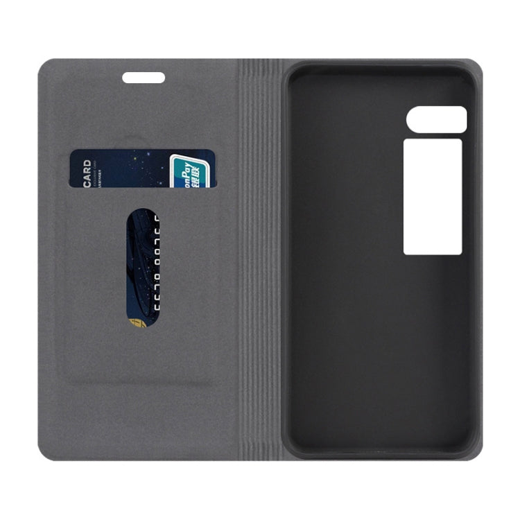 For Meizu Pro 7 Canvas Three-color Stitching Business Horizontal Flip Leather Case with Holder & Card Slot