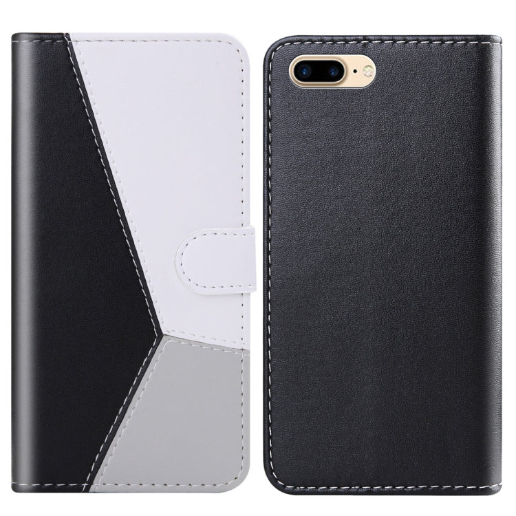 For iPhone 8 Plus / 7 Plus Tricolor Stitching Horizontal Flip TPU + PU Leather Case with Holder & Card Slots & Wallet