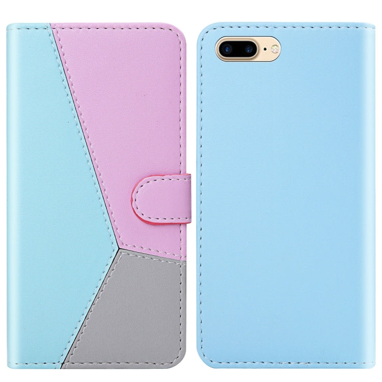 For iPhone 8 Plus / 7 Plus Tricolor Stitching Horizontal Flip TPU + PU Leather Case with Holder & Card Slots & Wallet