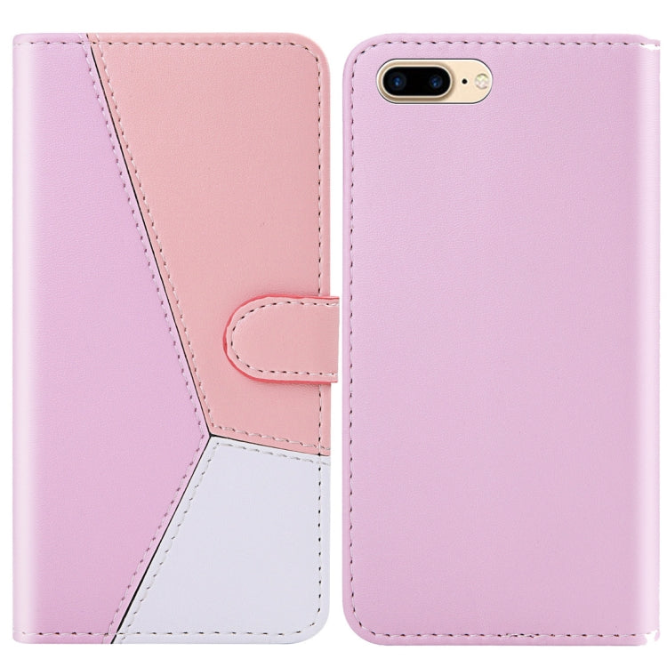 For iPhone 8 Plus / 7 Plus Tricolor Stitching Horizontal Flip TPU + PU Leather Case with Holder & Card Slots & Wallet