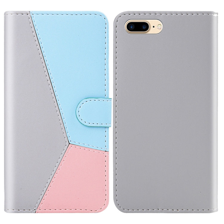 For iPhone 8 Plus / 7 Plus Tricolor Stitching Horizontal Flip TPU + PU Leather Case with Holder & Card Slots & Wallet