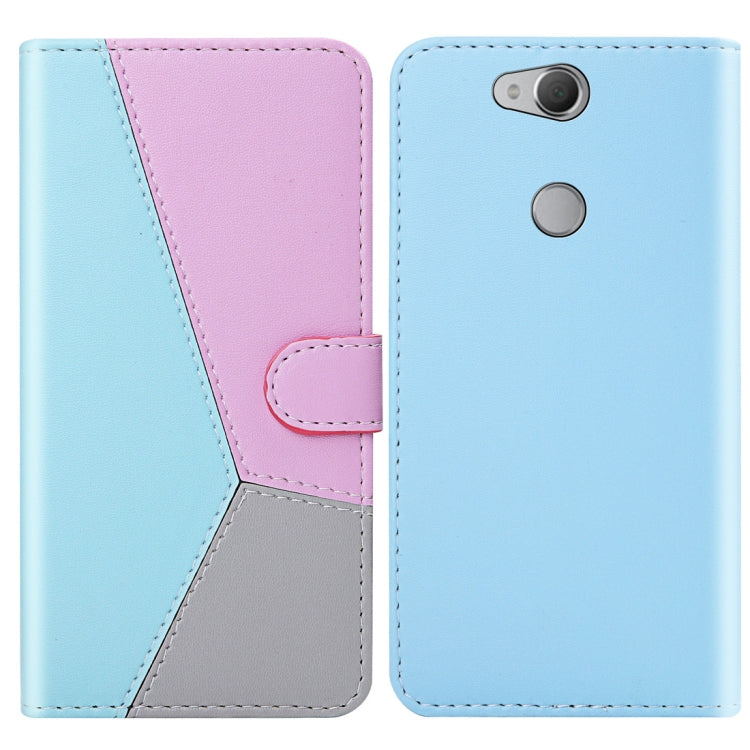 For Sony Xperia XA2 Tricolor Stitching Horizontal Flip TPU + PU Leather Case with Holder & Card Slots & Wallet